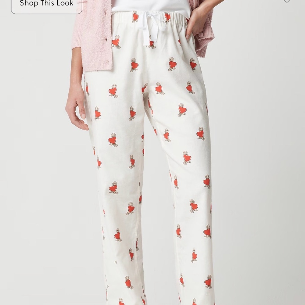 J. Crew Factory White/Ivory Flannel Pajama Pants with Dog and Red Heart Print